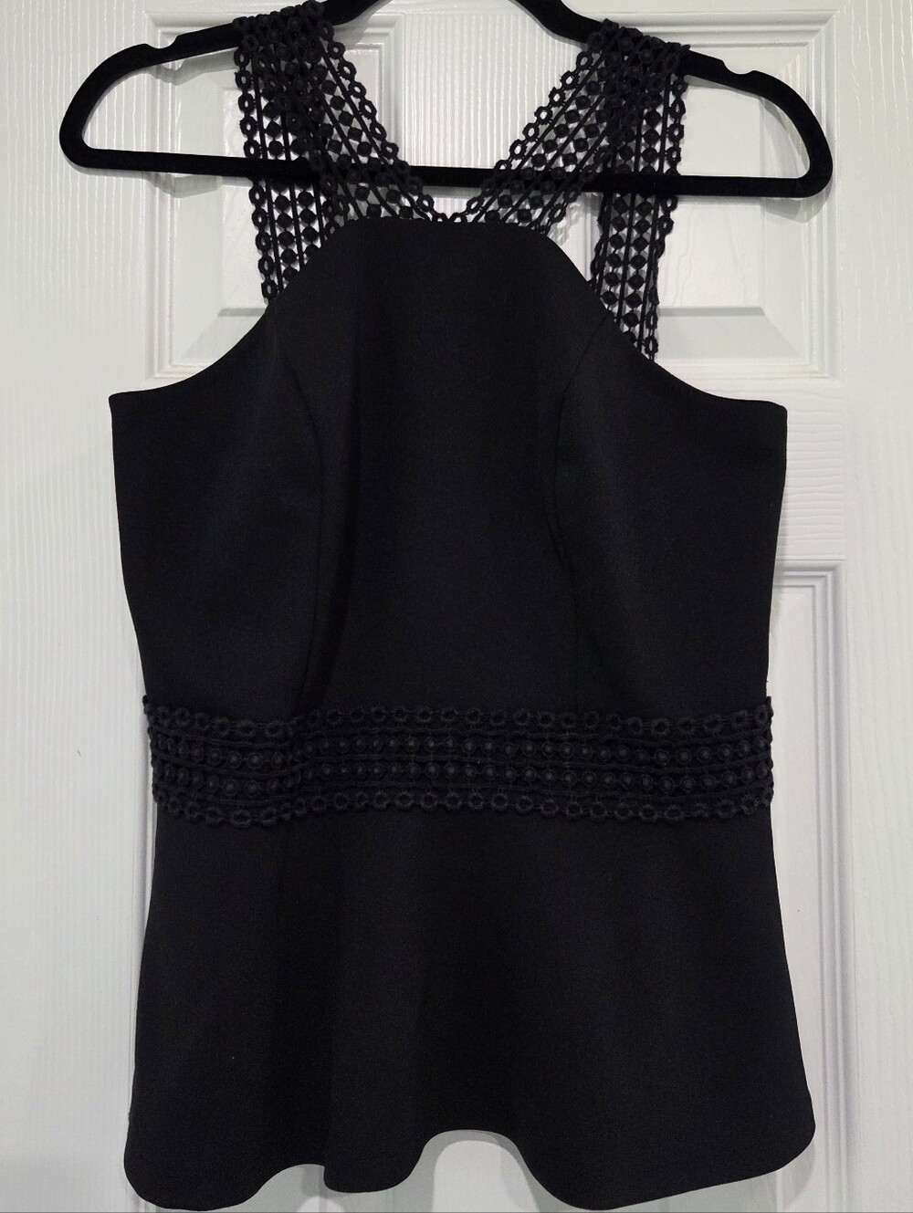 Size S Black Lace-Trim Peplum Top